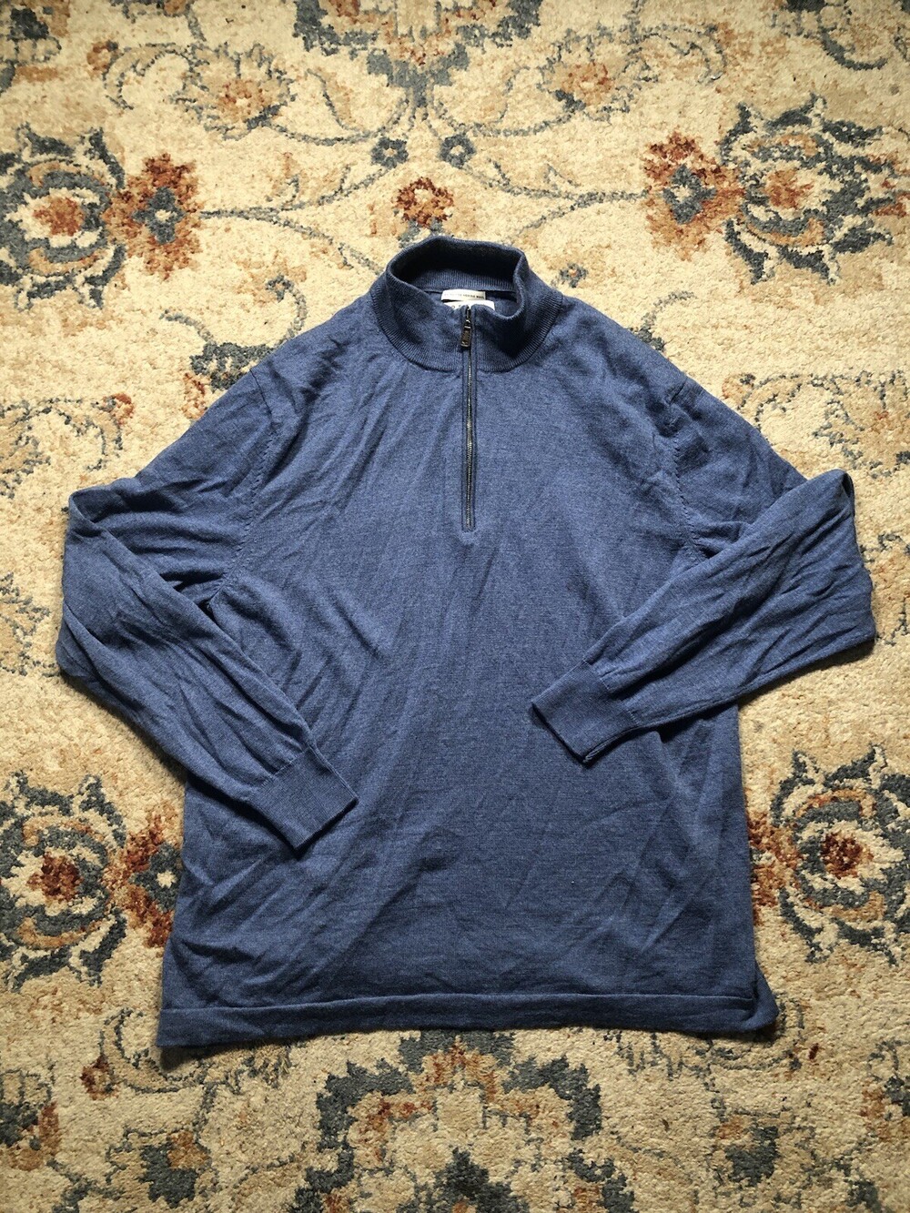Joseph Abboud Sweater Mens 2XL 100% Extra Fine Merino Wool Blue Collared